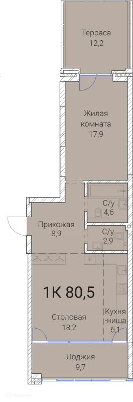 Планировка 1 комн. в ЖК Тайм Сквер