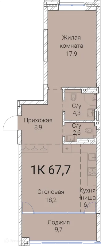 Планировка 1 комн. в ЖК Тайм Сквер