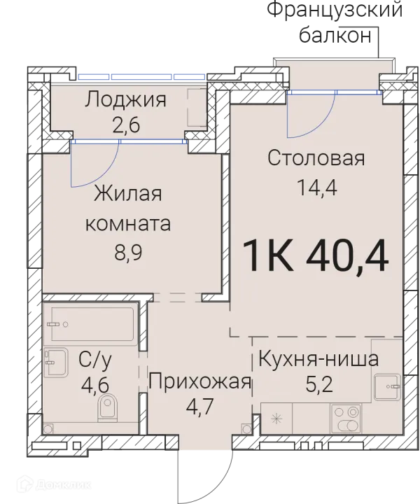 Планировка 1 комн. в ЖК Тайм Сквер