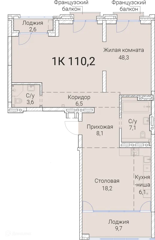 Планировка 1 комн. в ЖК Тайм Сквер
