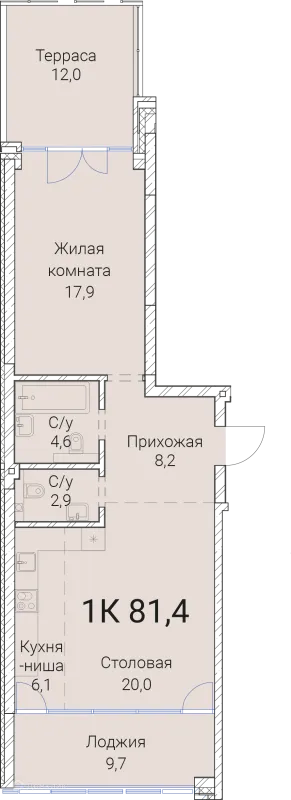 Планировка 1 комн. в ЖК Тайм Сквер