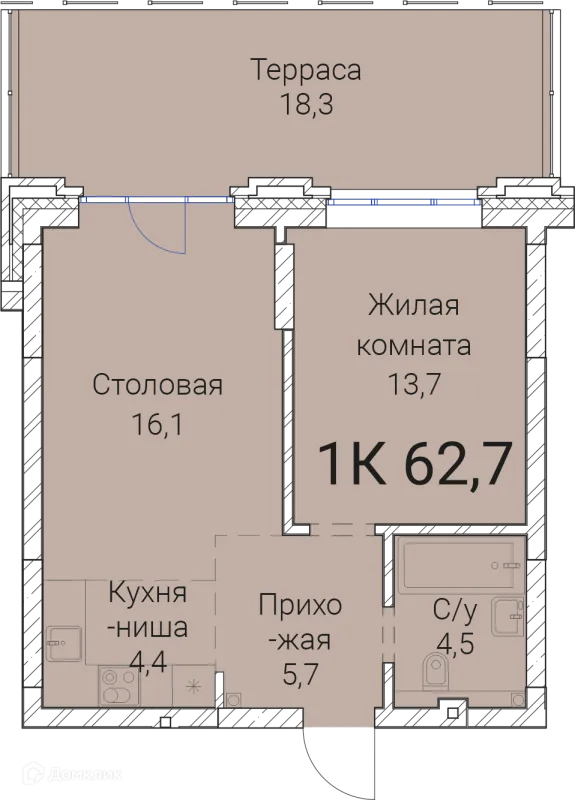 Планировка 1 комн. в ЖК Тайм Сквер