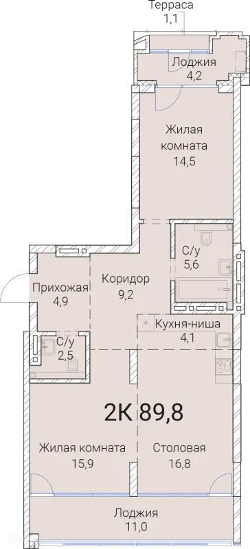 Планировка 2 комн. в ЖК Тайм Сквер