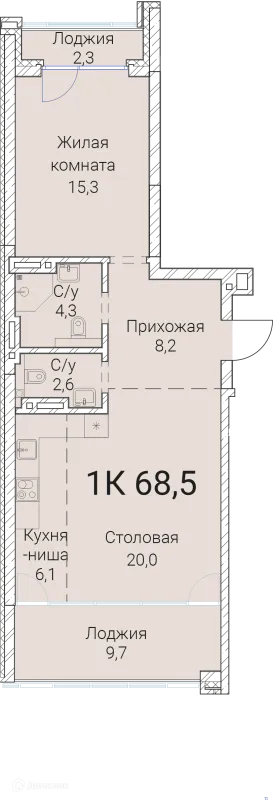 Планировка 1 комн. в ЖК Тайм Сквер