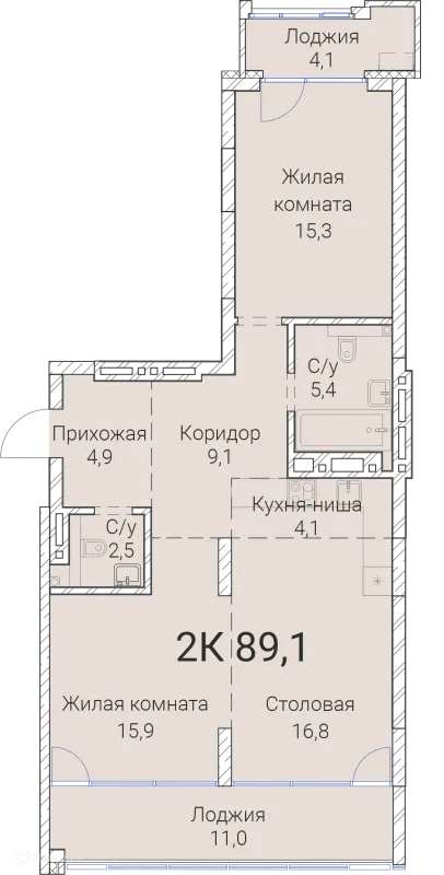 Планировка 2 комн. в ЖК Тайм Сквер