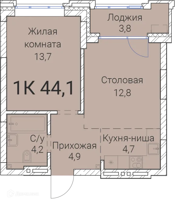Планировка 1 комн. в ЖК Тайм Сквер
