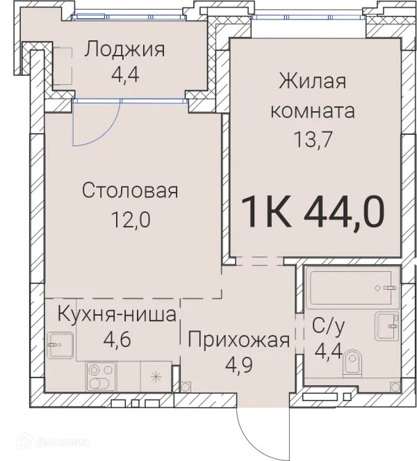 Планировка 1 комн. в ЖК Тайм Сквер