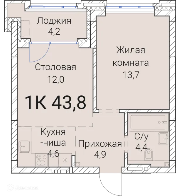 Планировка 1 комн. в ЖК Тайм Сквер