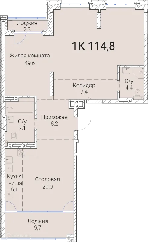 Планировка 1 комн. в ЖК Тайм Сквер