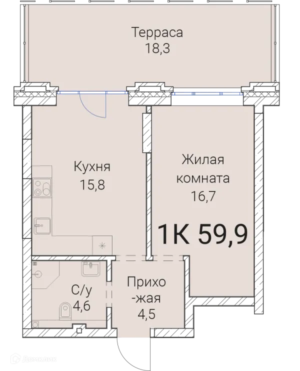 Планировка 1 комн. в ЖК Тайм Сквер
