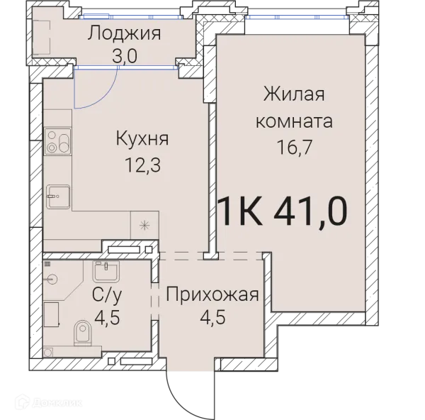 Планировка 1 комн. в ЖК Тайм Сквер