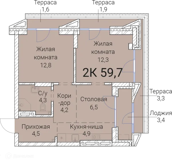 Планировка 2 комн. в ЖК Тайм Сквер