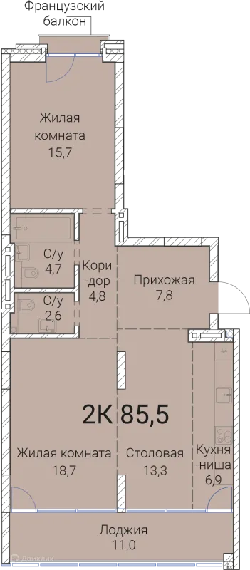 Планировка 2 комн. в ЖК Тайм Сквер