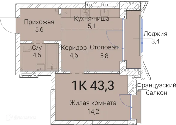 Планировка 1 комн. в ЖК Тайм Сквер