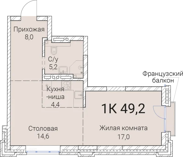 Планировка 1 комн. в ЖК Тайм Сквер