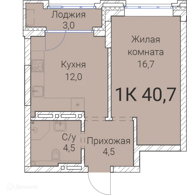 Планировка 1 комн. в ЖК Тайм Сквер