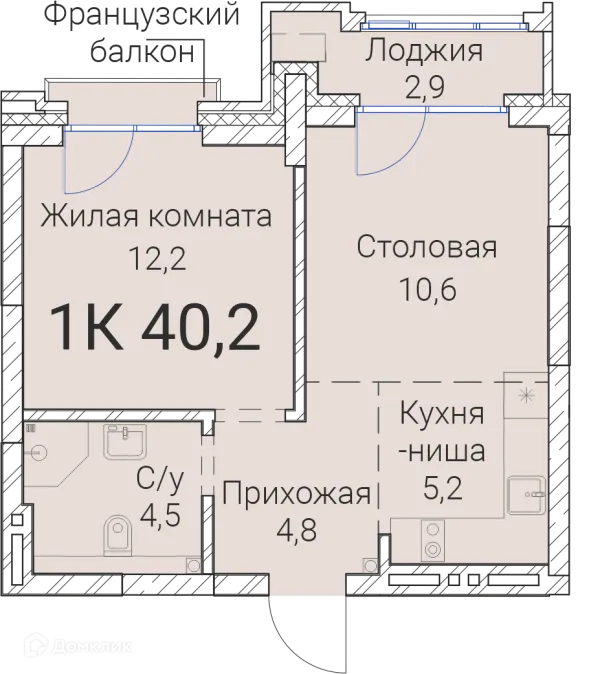 Планировка 1 комн. в ЖК Тайм Сквер
