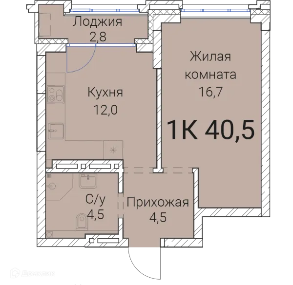 Планировка 1 комн. в ЖК Тайм Сквер
