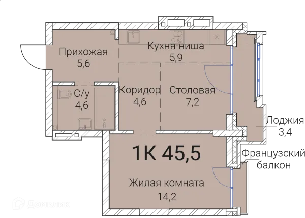 Планировка 1 комн. в ЖК Тайм Сквер