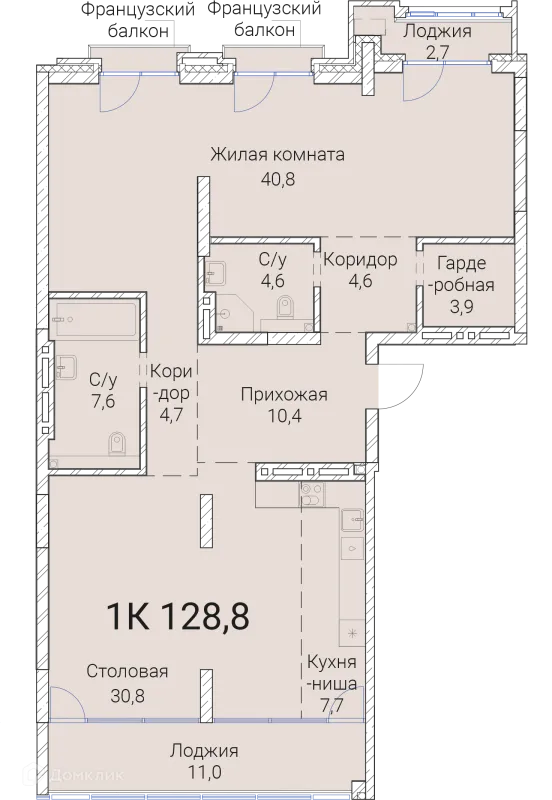 Планировка 1 комн. в ЖК Тайм Сквер