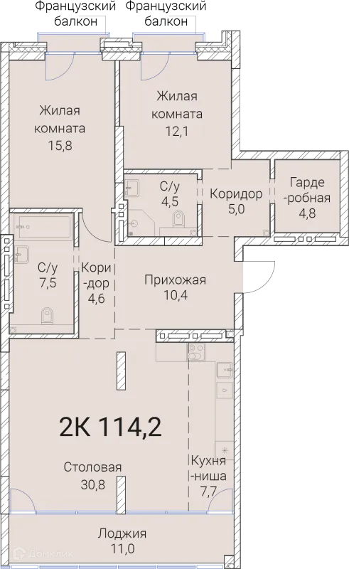 Планировка 2 комн. в ЖК Тайм Сквер