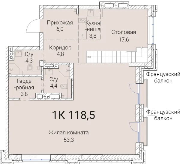 Планировка 1 комн. в ЖК Тайм Сквер