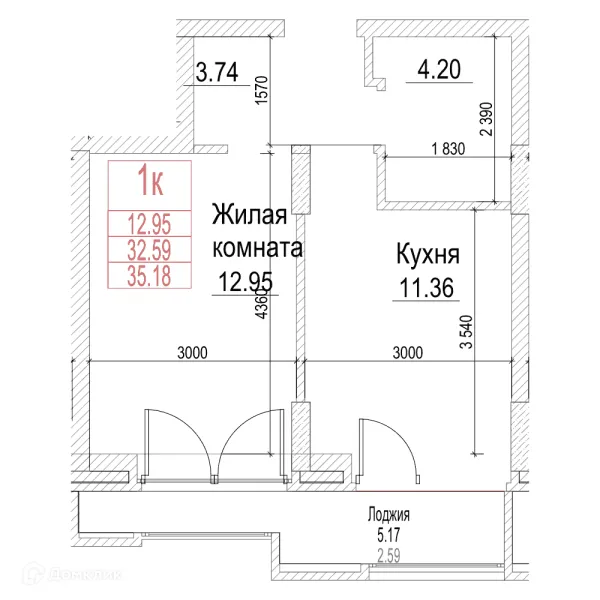 Планировка 1 комн. в ЖК Чернышевский
