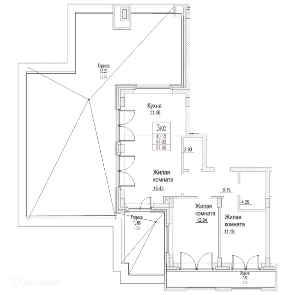 Планировка 3 комн. в ЖК Чернышевский