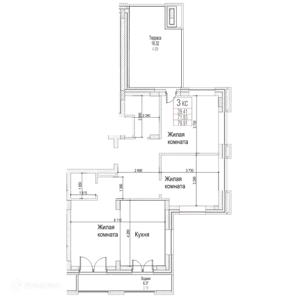 Планировка 2 комн. в ЖК Чернышевский