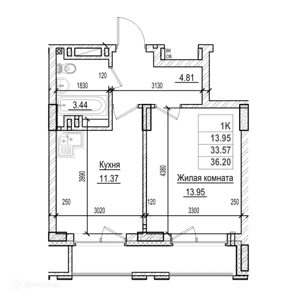 Планировка 1 комн. в ЖК Чернышевский