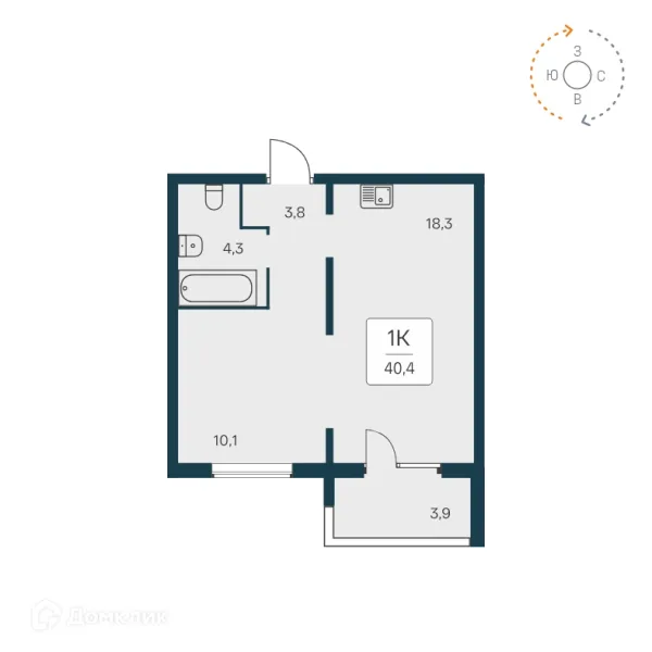 Планировка 1 комн. в ЖК Квартал на Игарской