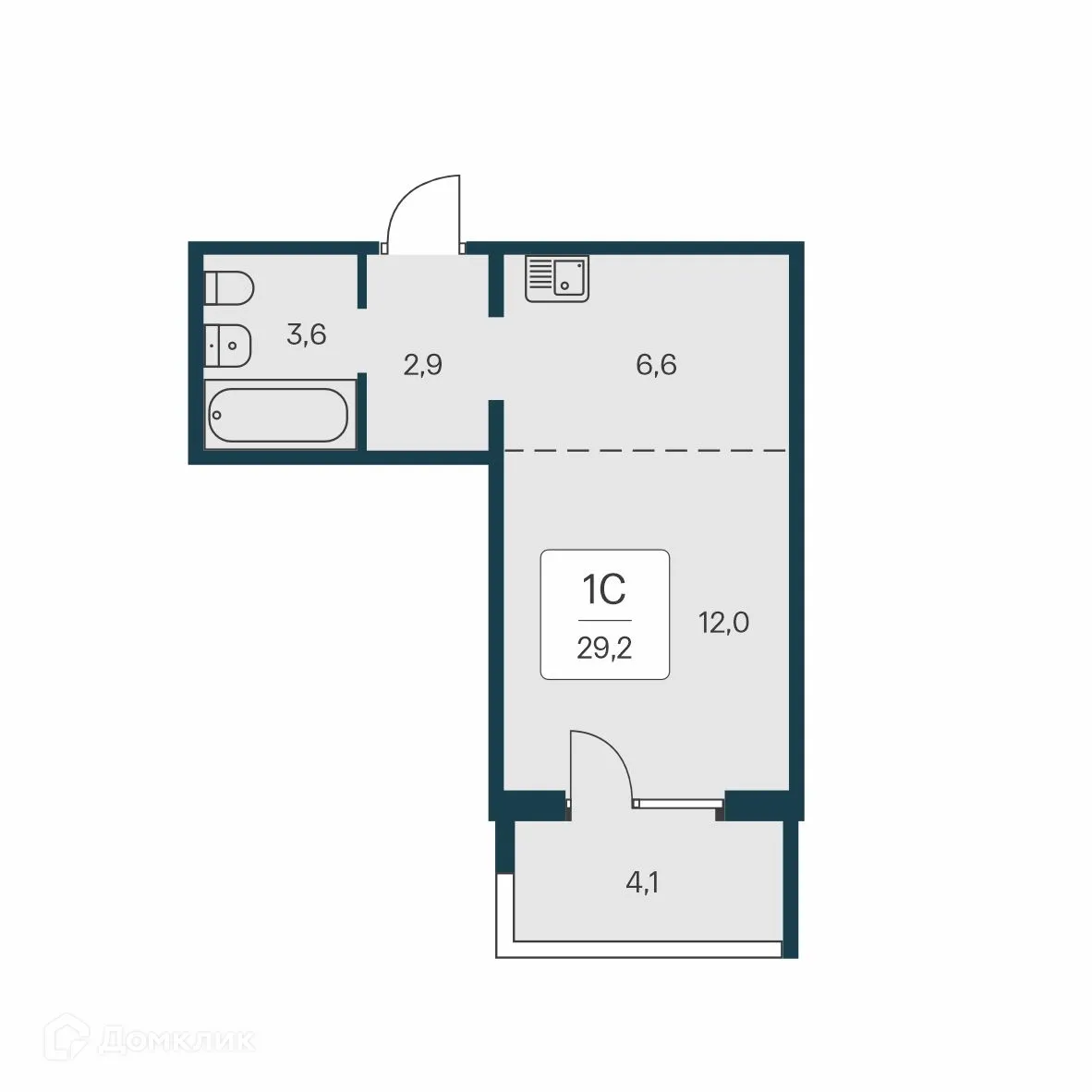 Планировка студии квартиры 29.2 м² в ЖК Квартал на Игарской, г. Новосибирск — фото 1