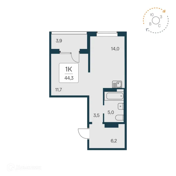 Планировка 1 комн. в ЖК Квартал на Игарской