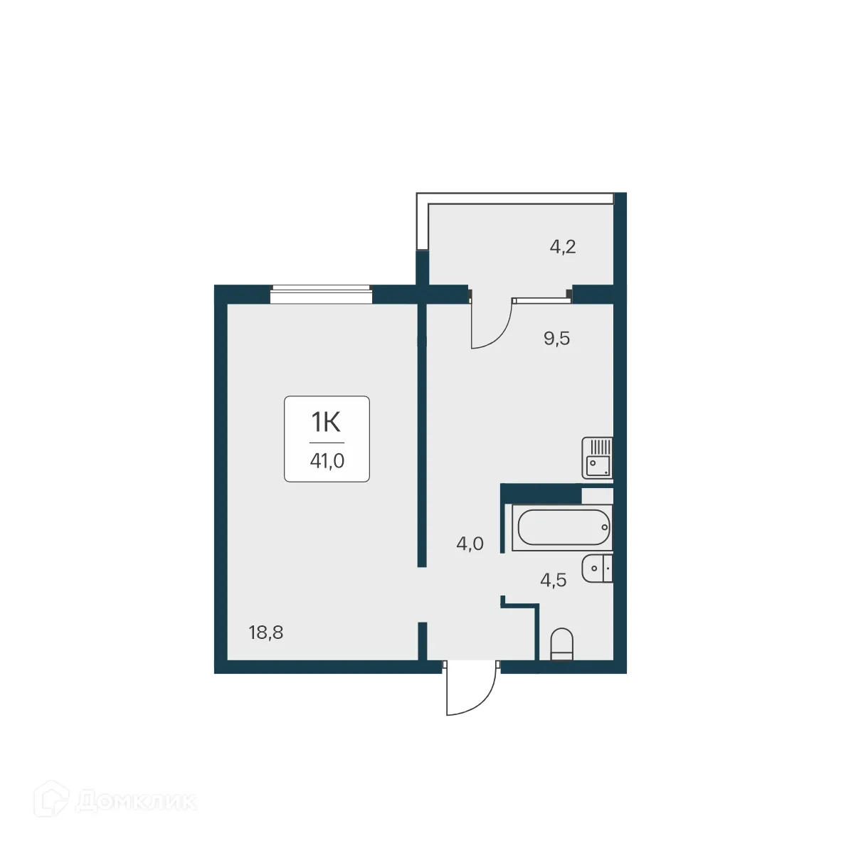 Планировка 1-комнатной квартиры 40.5 м² в ЖК Квартал на Игарской, г. Новосибирск — фото 1