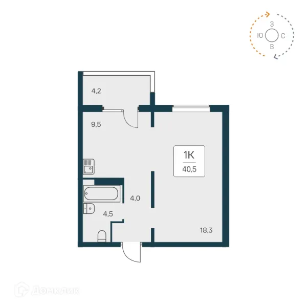 Планировка 1 комн. в ЖК Квартал на Игарской