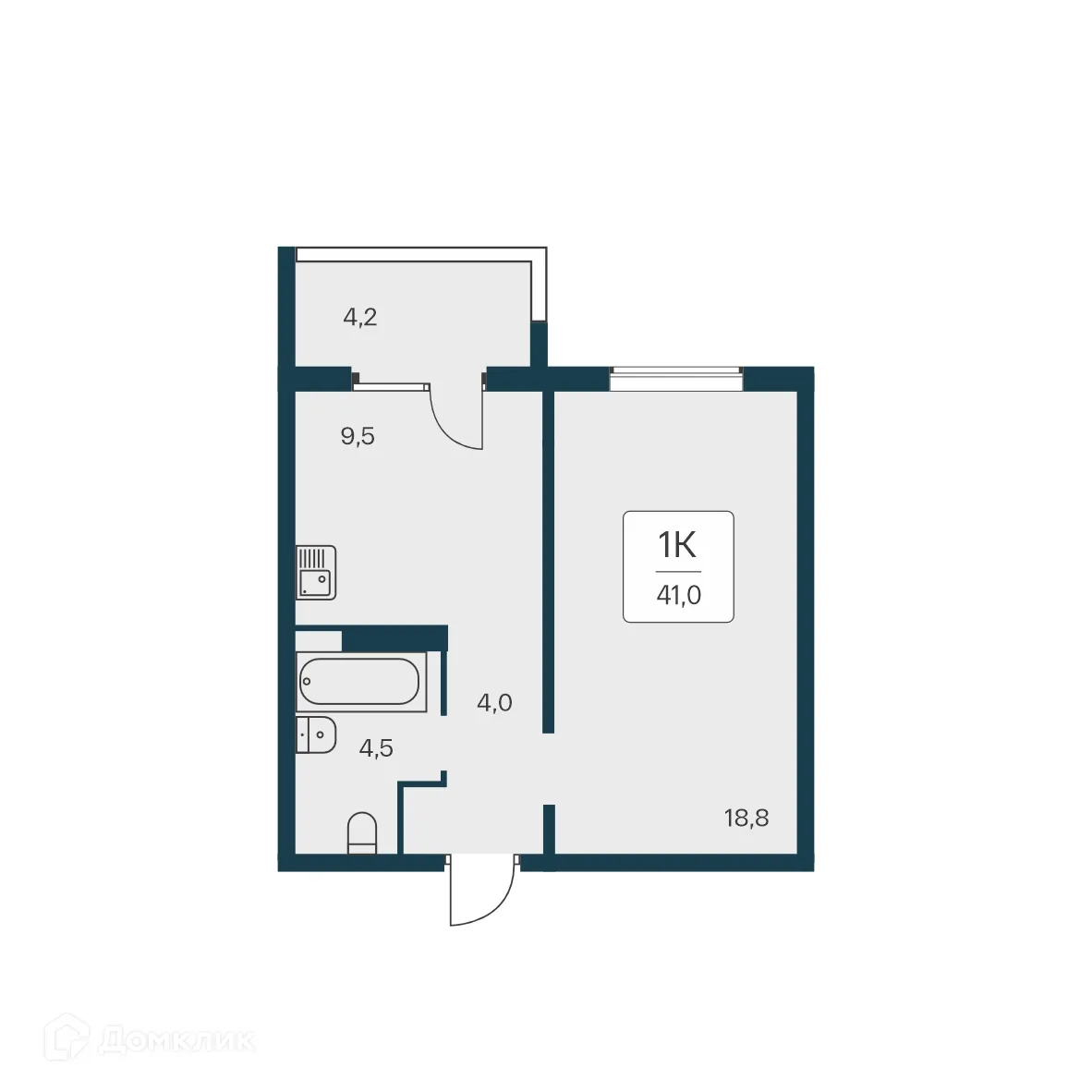 Планировка 1-комнатной квартиры 40.4 м² в ЖК Квартал на Игарской, г. Новосибирск — фото 1