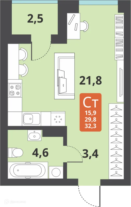 Планировка Студия в ЖК Тайгинский парк