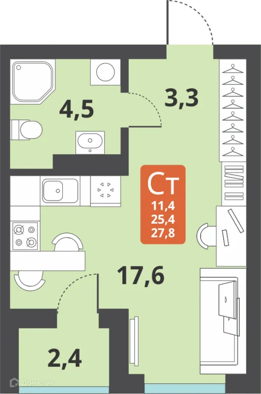 Планировка Студия в ЖК Тайгинский парк