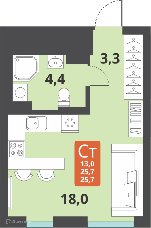 Планировка Студия в ЖК Тайгинский парк