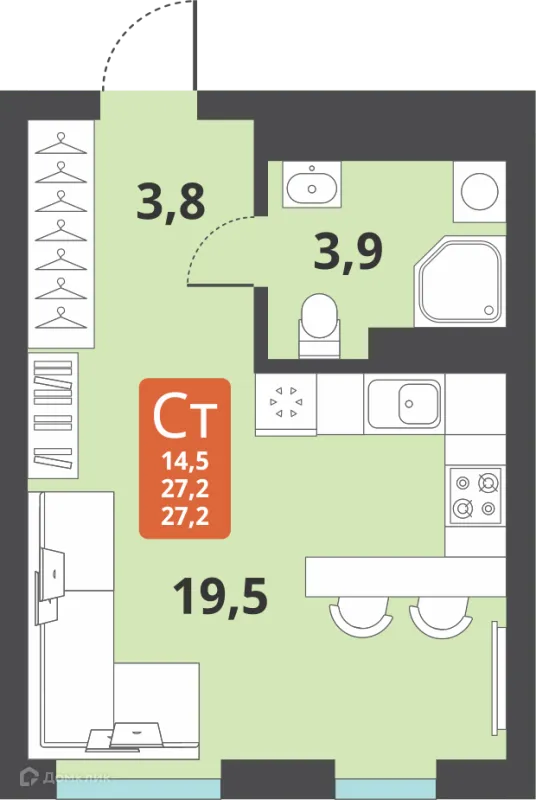Планировка Студия в ЖК Тайгинский парк