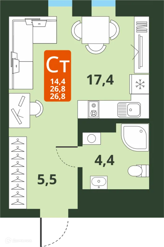 Планировка Студия в ЖК Тайгинский парк