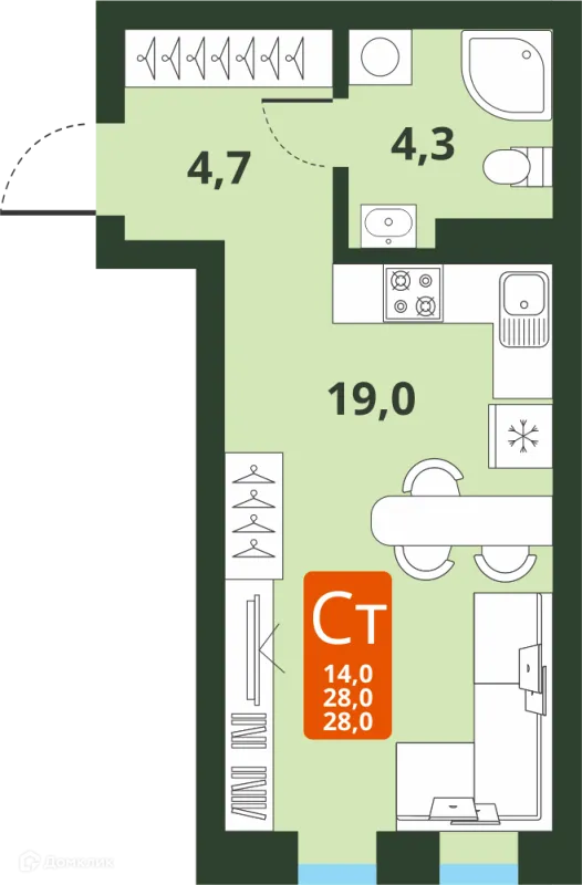Планировка Студия в ЖК Тайгинский парк