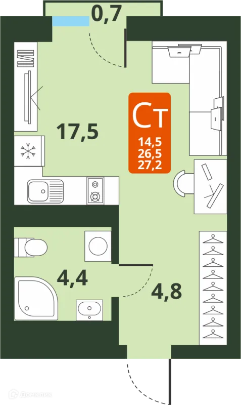 Планировка Студия в ЖК Тайгинский парк