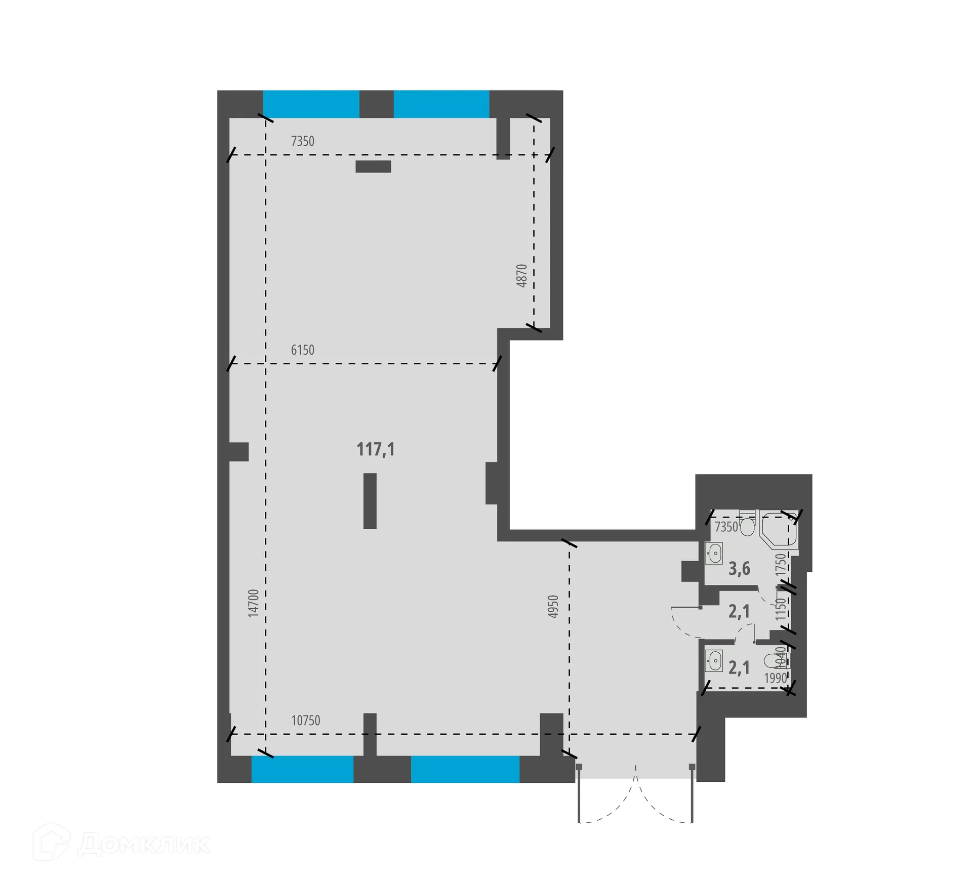 Планировка студии квартиры 124.9 м² в ЖК Тайгинский парк, г. Новосибирск — фото 1