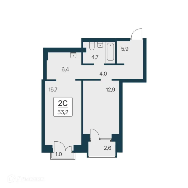 Планировка 2 комн. в ЖК Расцветай на Красном