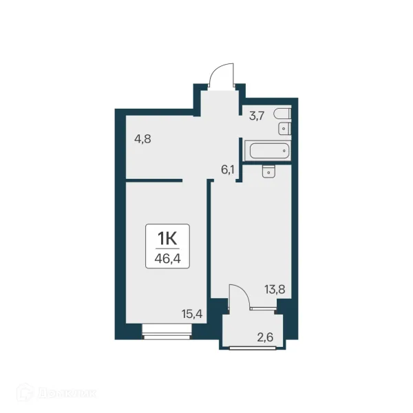 Планировка 1 комн. в ЖК Расцветай на Красном
