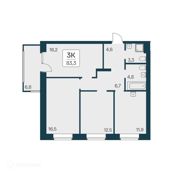 Планировка 3 комн. в ЖК Расцветай на Красном
