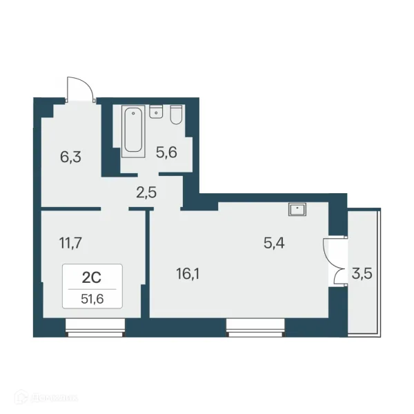 Планировка 2 комн. в ЖК Расцветай на Красном