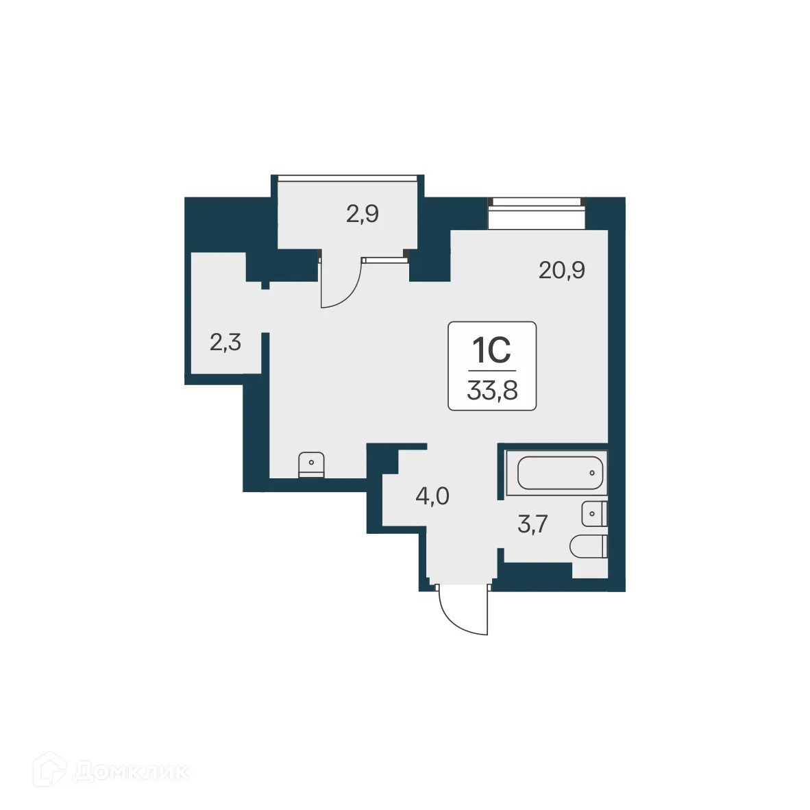 Планировка студии квартиры 33.8 м² в ЖК Расцветай на Красном, г. Новосибирск — фото 1