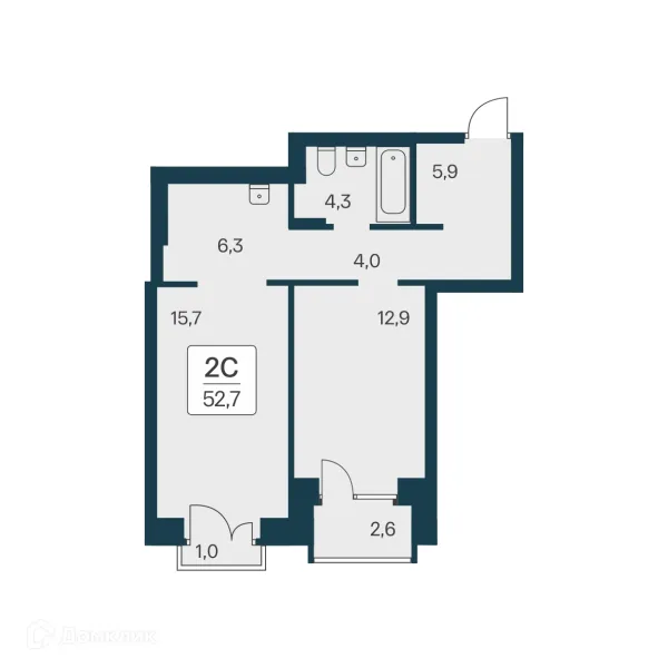 Планировка 2 комн. в ЖК Расцветай на Красном
